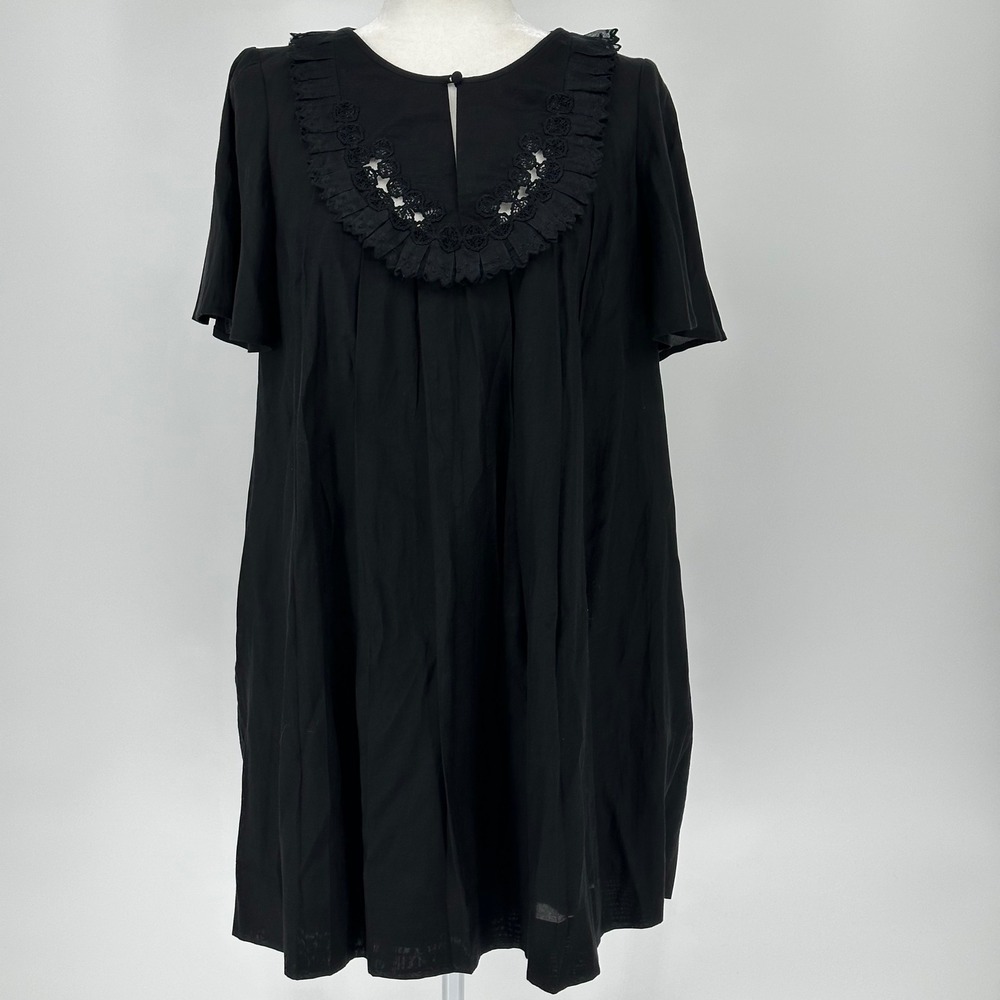 3.1 Phillip Lim Black Ruffle Lace Bib‎ Silk Lined Shift Dress Size 6 read